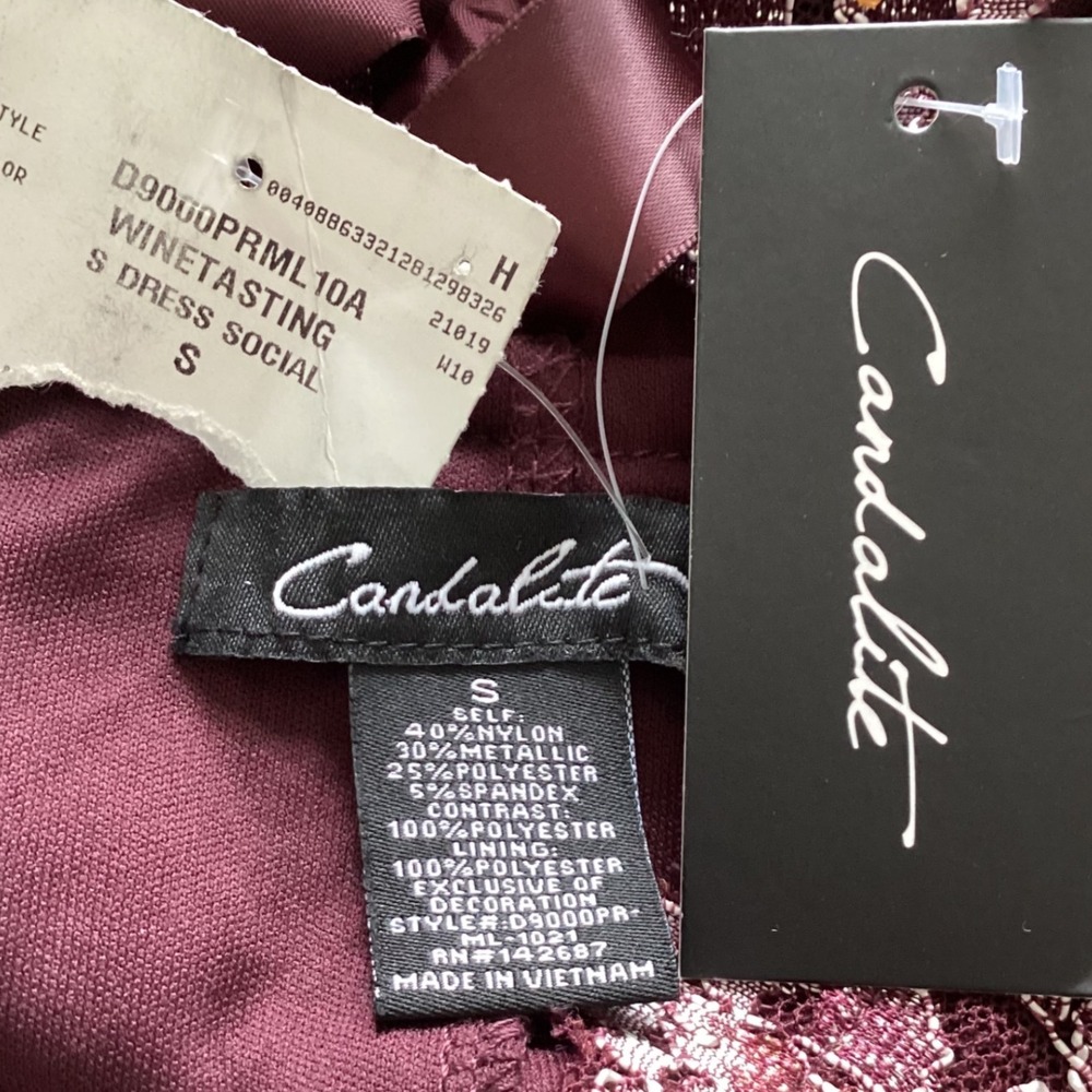 Candalite Wine Tasting Social Dress, S, Burgundy Lace w/ Metallic Thread, NWT - Picture 3 of 8